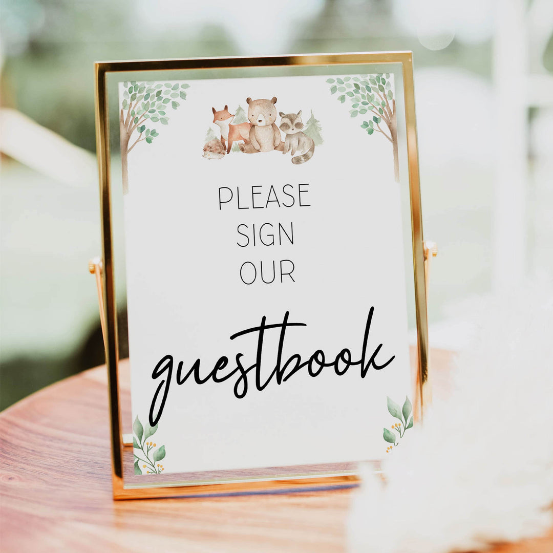 guestbook table sign, Woodland animals baby decor, printable baby table signs, printable baby decor, baby woodland animals table signs, fun baby signs, baby woodland animals fun baby table signs