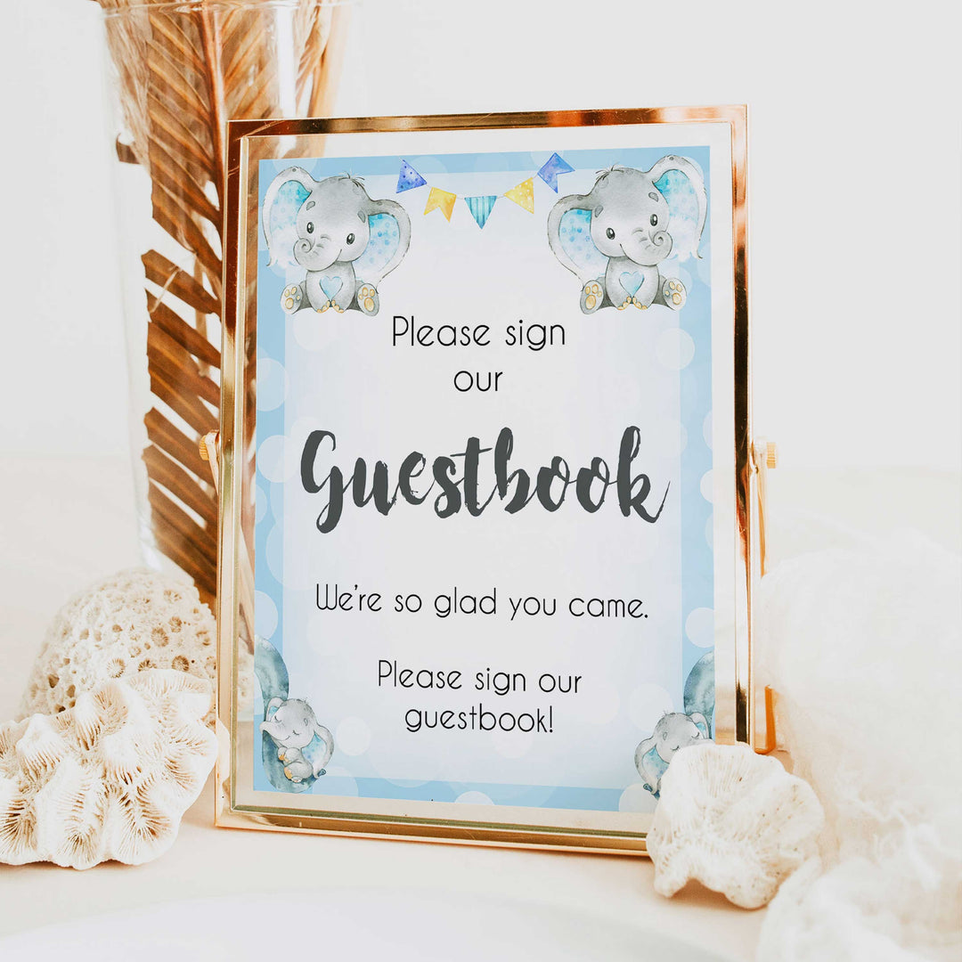 guestbook baby table sign, guestbook baby signs, Blue elephant baby decor, printable baby table signs, printable baby decor, blue table signs, fun baby signs, fun baby table signs