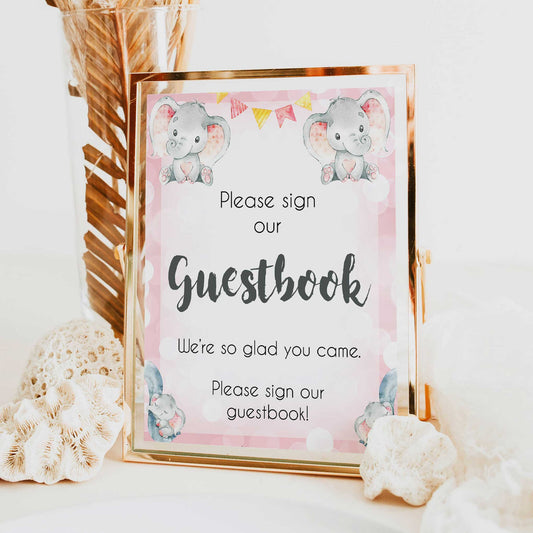 guestbook table sign, baby guestbook table sign, Pink elephant baby decor, printable baby table signs, printable baby decor, pink table signs, fun baby signs, fun baby table signs