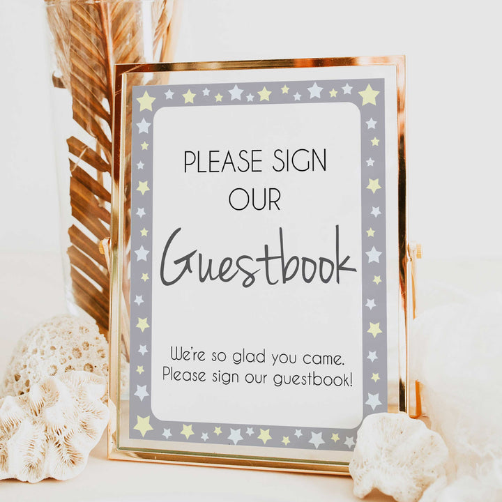 Printable baby signs, guestbook baby sign, yellow and grey stars, printable baby shower signs, top baby shower decor, baby printable decor