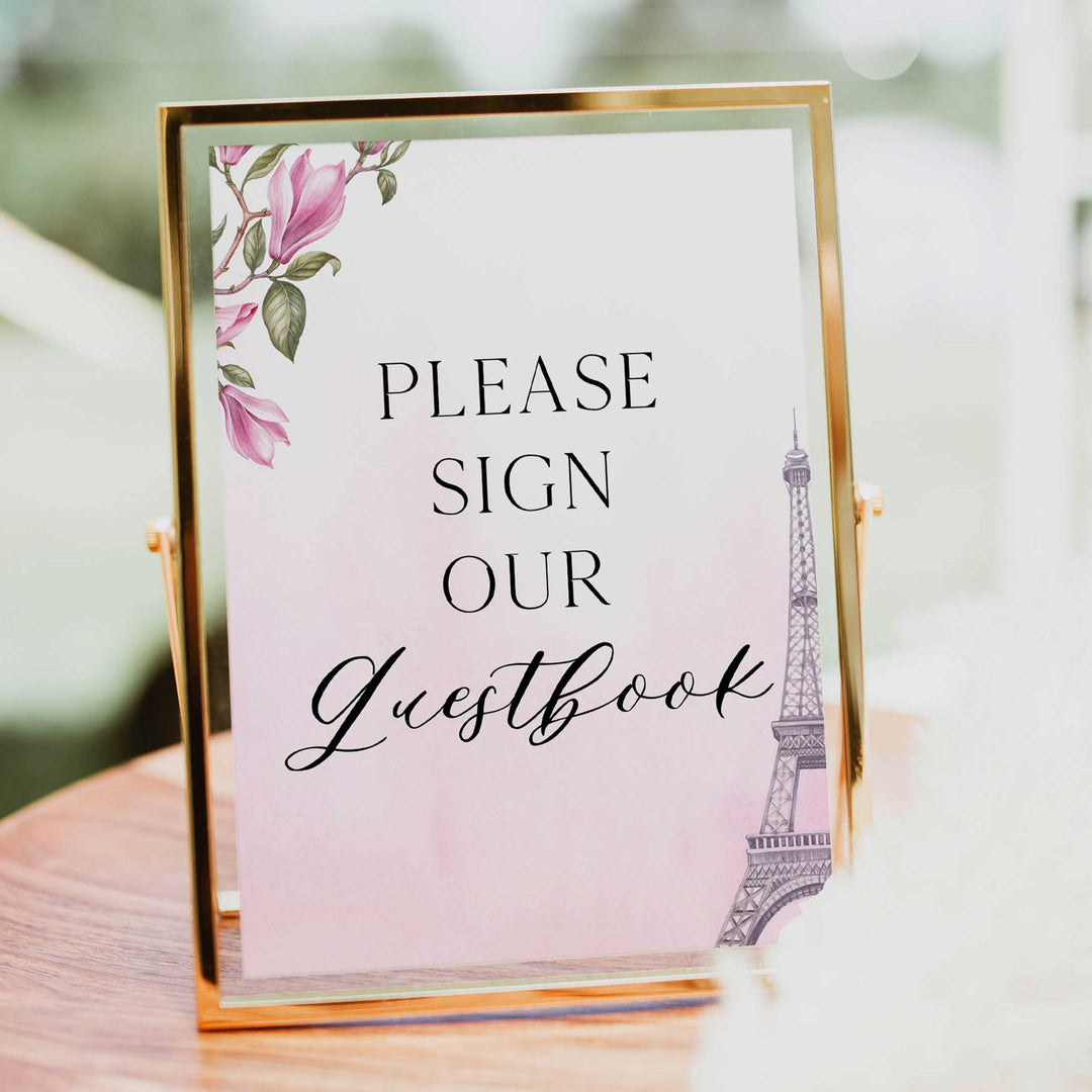 guestbook baby shower table sign, Paris baby shower games, printable baby shower games, Parisian baby shower games, fun baby shower games