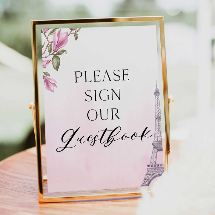 guestbook baby shower table sign, Paris baby shower games, printable baby shower games, Parisian baby shower games, fun baby shower games