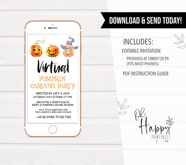 virtual pumpkin carving, virtual halloween invitation, halloween invitations, editable halloween invitations, cell phone halloween invitations, spooky halloween invitations, drink up witches