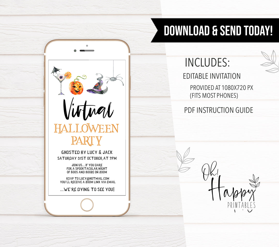 EDITABLE Virtual Halloween Invitation | Halloween Invitations ...