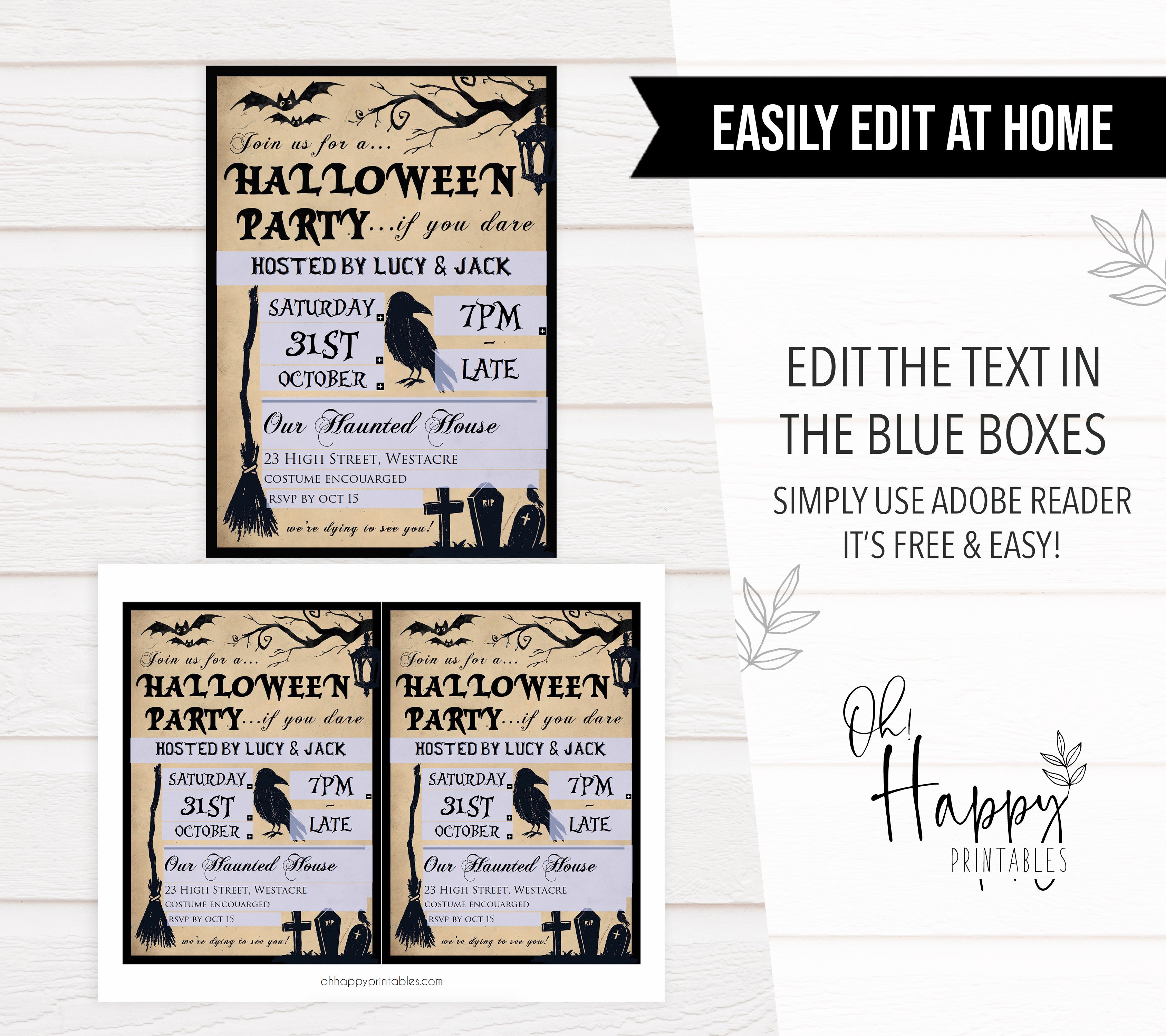 EDITABLE Vintage Halloween Invitation  Halloween Invitations –  OhHappyPrintables