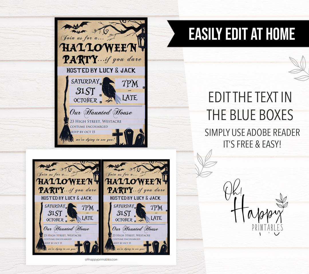 vintage halloween invitation, halloween printable invitations, editable halloween invitations, fun halloween invites, halloween invites, halloween ideas