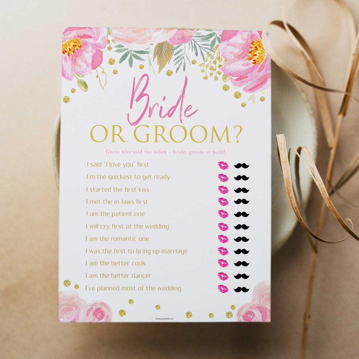 he said she said, printable bridal shower games, blush floral bridal shower games, fun bridal shower games