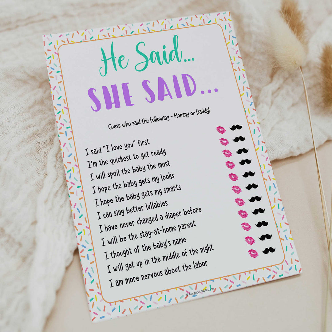 he said she said baby game, Printable baby shower games, baby sprinkle fun baby games, baby shower games, fun baby shower ideas, top baby shower ideas, sprinkle shower baby shower, friends baby shower ideas