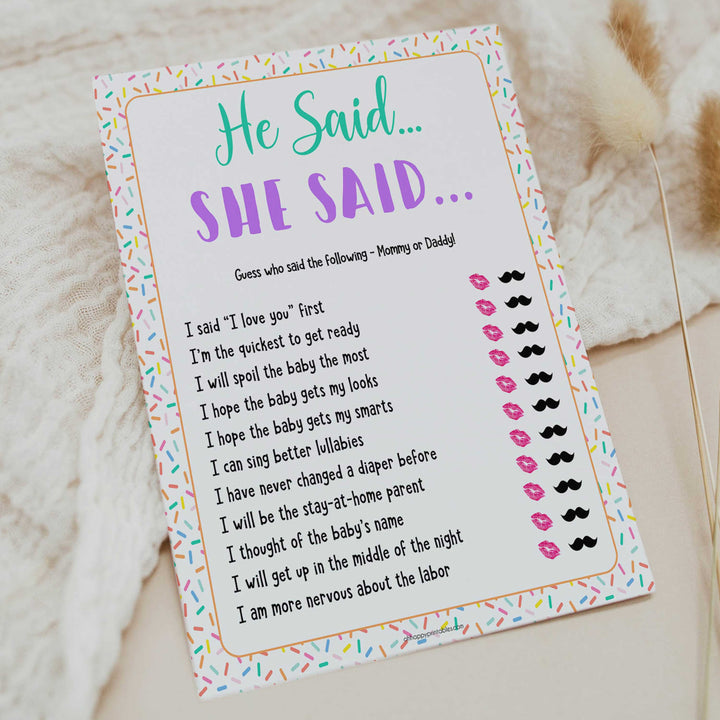 he said she said baby game, Printable baby shower games, baby sprinkle fun baby games, baby shower games, fun baby shower ideas, top baby shower ideas, sprinkle shower baby shower, friends baby shower ideas