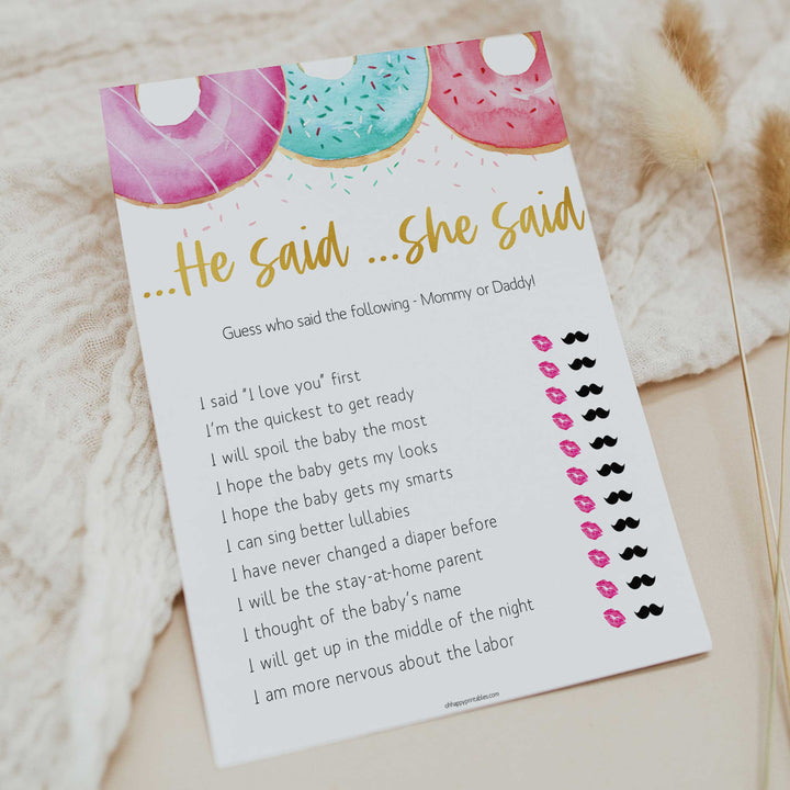 editable baby games, he said she said baby game, Printable baby shower games, donut baby games, baby shower games, fun baby shower ideas, top baby shower ideas, donut sprinkles baby shower, baby shower games, fun donut baby shower ideas