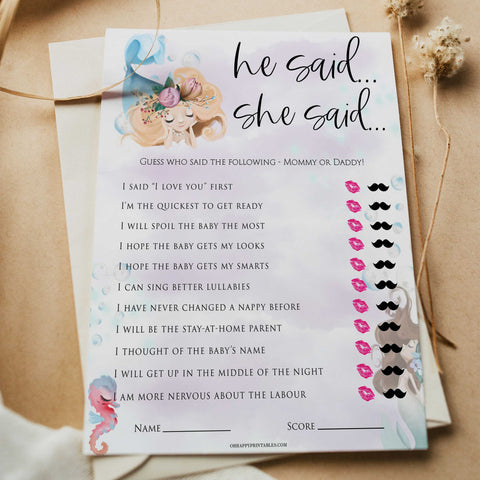 he said she said baby shower games, Printable baby shower games, little mermaid baby games, baby shower games, fun baby shower ideas, top baby shower ideas, little mermaid baby shower, baby shower games, pink hearts baby shower ideas