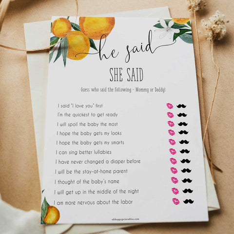 editable he said she said baby game, Printable baby shower games, little cutie baby games, baby shower games, fun baby shower ideas, top baby shower ideas, little cutie baby shower, baby shower games, fun little cutie baby shower ideas, citrus baby shower games, citrus baby shower, orange baby shower