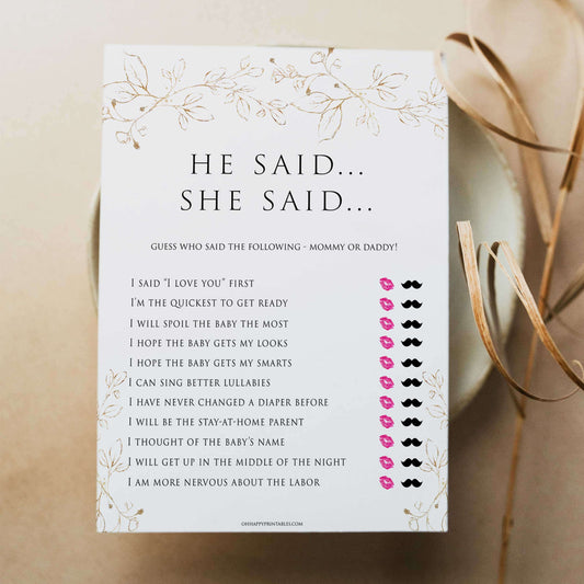 he said she said baby shower games, Printable baby shower games, gold leaf baby games, baby shower games, fun baby shower ideas, top baby shower ideas, gold leaf baby shower, baby shower games, fun gold leaf baby shower ideas