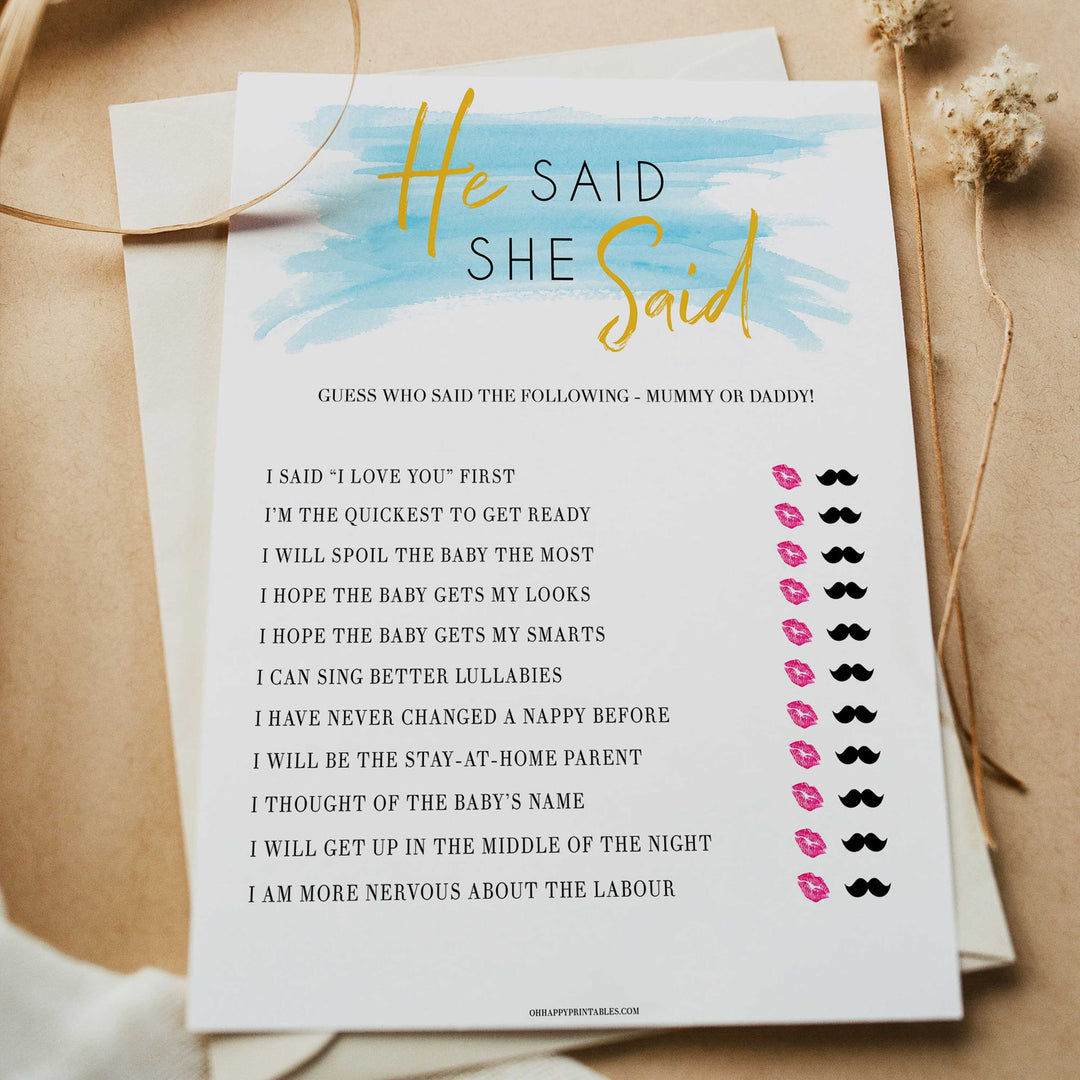 Blue swash, he said she said baby games, baby shower games, printable baby games, fun baby games, boy baby shower games, baby games, fun baby shower ideas, baby shower ideas, boy baby games, blue baby shower