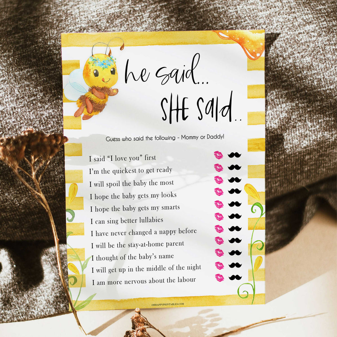 he said she said baby game, Printable baby shower games, mommy bee fun baby games, baby shower games, fun baby shower ideas, top baby shower ideas, mommy to bee baby shower, friends baby shower ideas