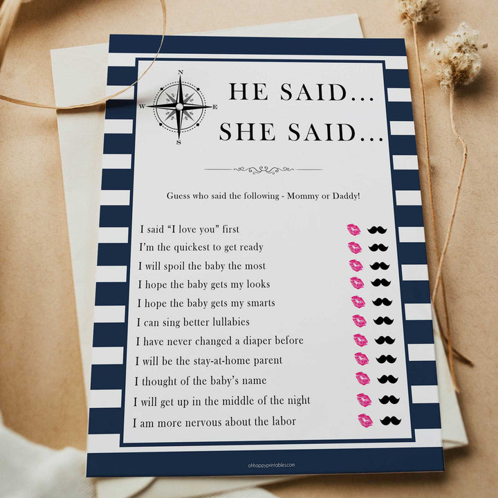 Nautical baby shower games, he said she said baby shower games, printable baby shower games, baby shower games, fun baby games, ahoy its a boy, popular baby shower games, sailor baby games, boat baby games