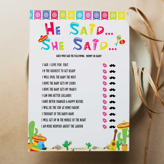 he said she said baby game, Printable baby shower games, Mexican fiesta fun baby games, baby shower games, fun baby shower ideas, top baby shower ideas, fiesta shower baby shower, fiesta baby shower ideas