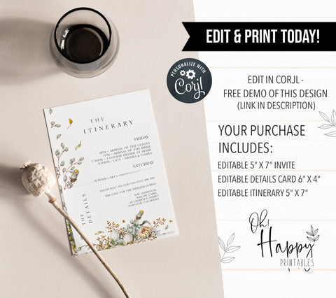 editable summer garden bridal shower invitation, printable floral hen party invitation, summer garden bridal theme