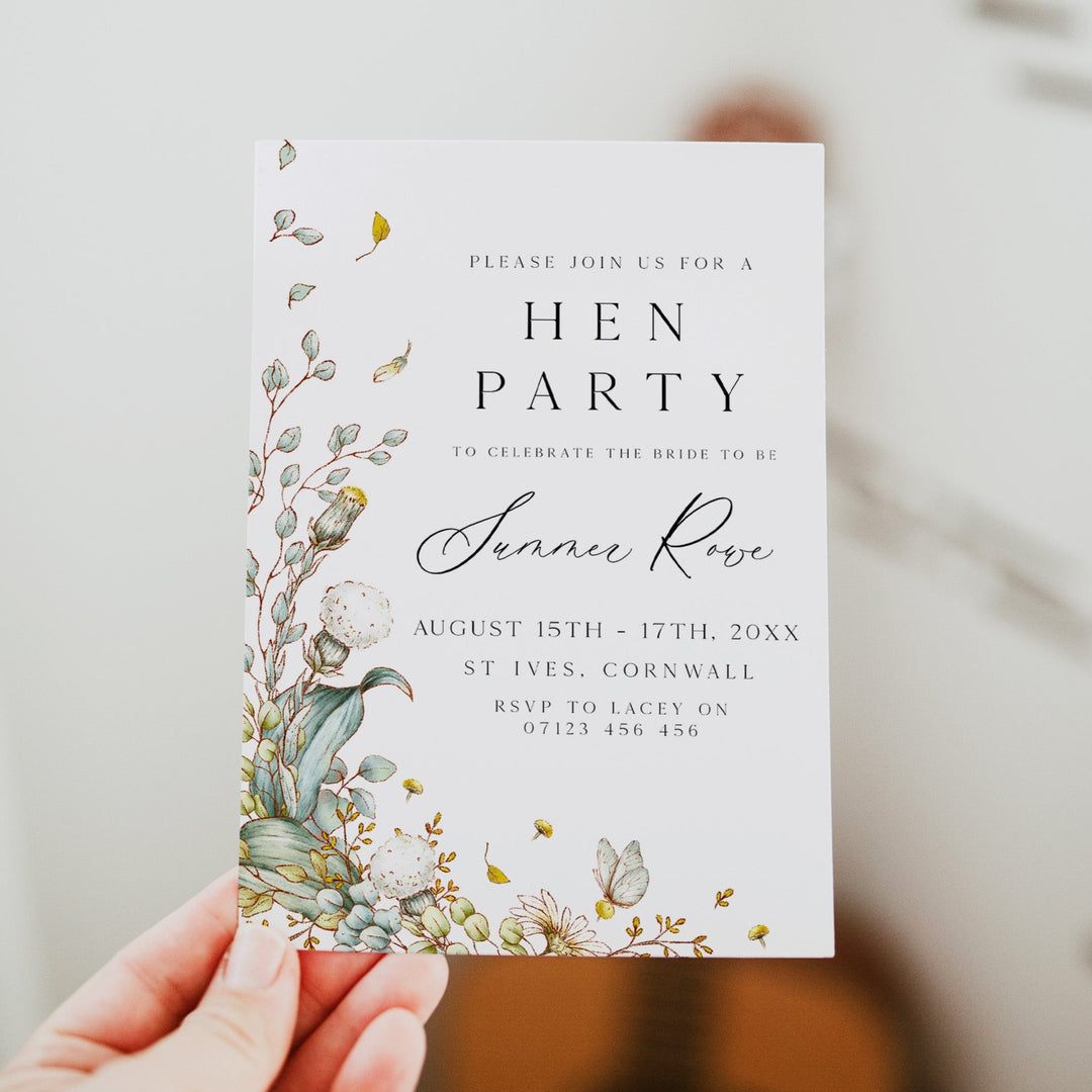 editable summer garden bridal shower invitation, printable floral hen party invitation, summer garden bridal theme