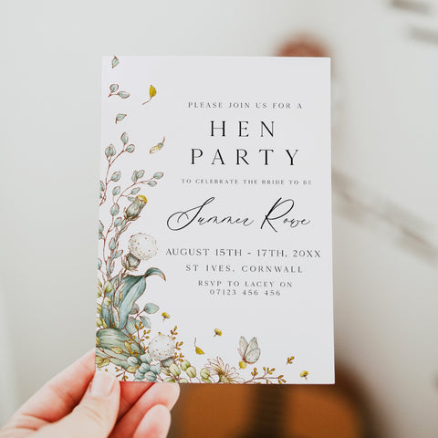 editable summer garden bridal shower invitation, printable floral hen party invitation, summer garden bridal theme