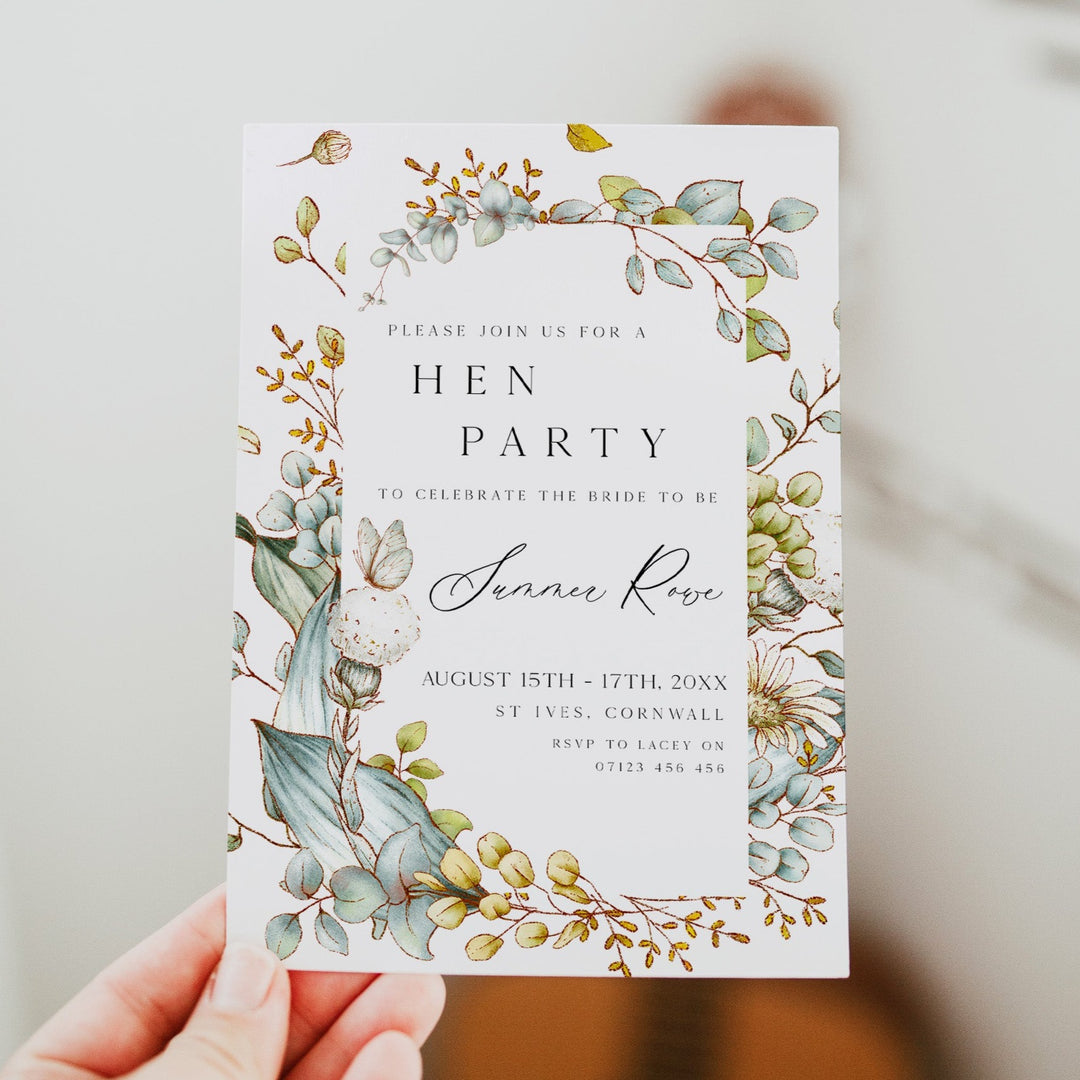 editable summer garden bridal shower invitation, printable floral hen party invitation, summer garden bridal theme