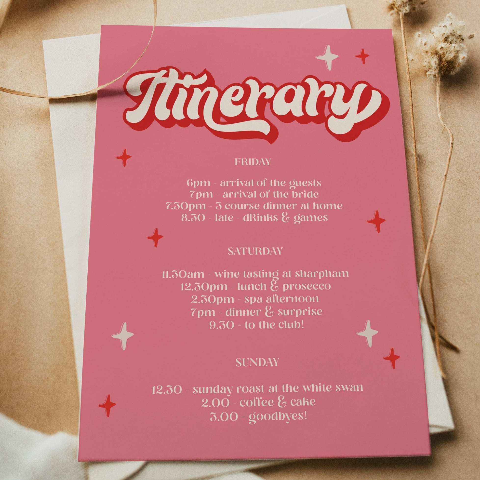 editable hen weekend invitation in 70s style. Fully editable hen party invitation that can be printed at home or with a print company