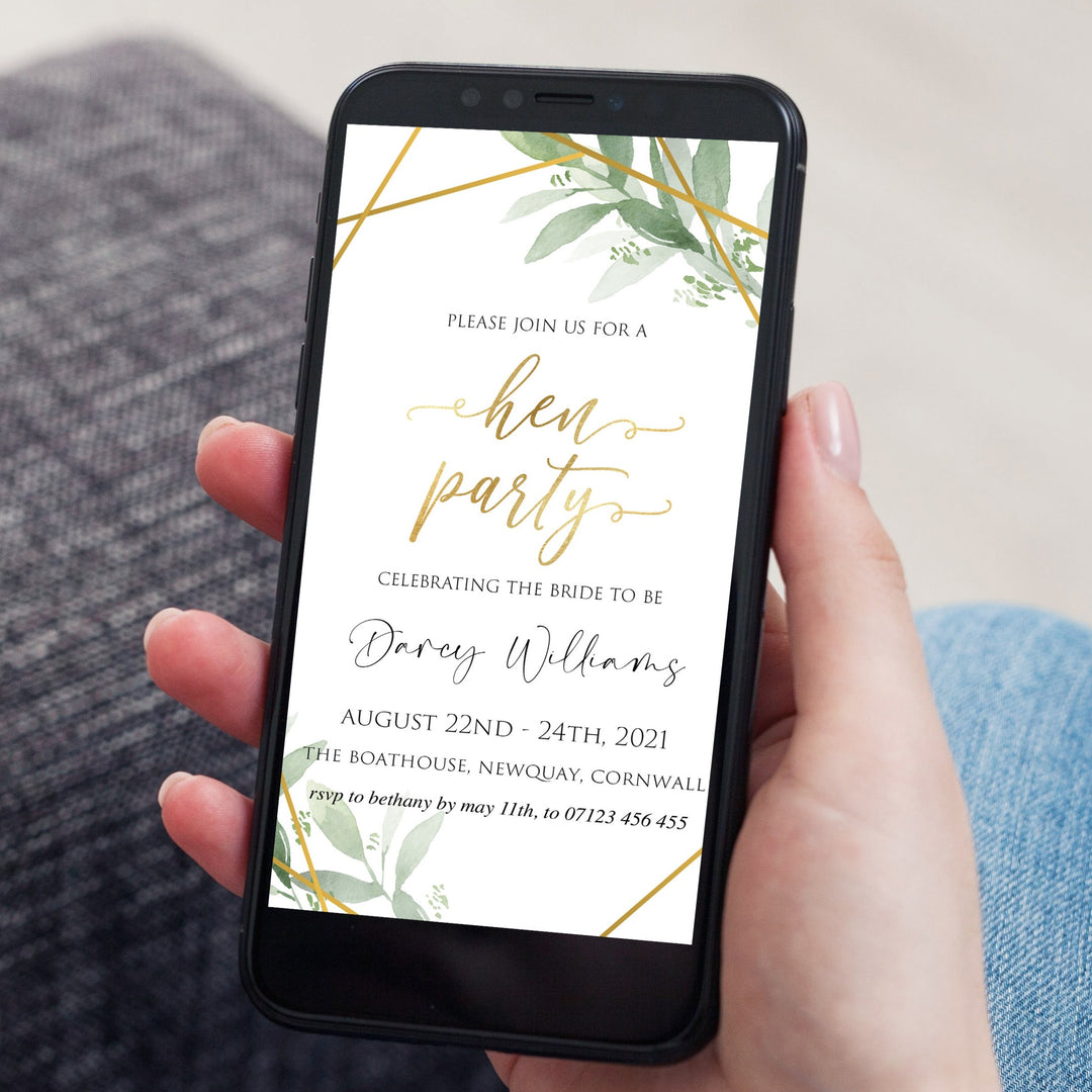 editable bridal shower invitations, printable bachelorette invitations, gold greenery bridal shower invites, greenery bridal shower ideas