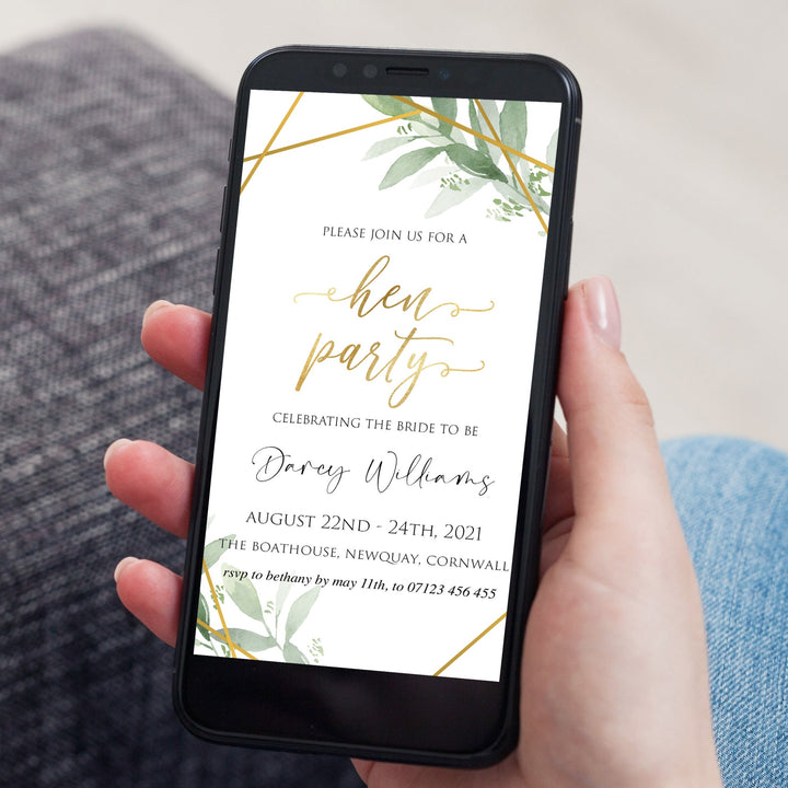 editable bridal shower invitations, printable bachelorette invitations, gold greenery bridal shower invites, greenery bridal shower ideas