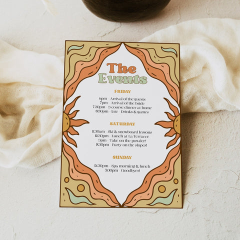60s Gypsy Boho-inspired editable hen weekend invitation is the perfect way to add a touch of free-spirited charm to your special day
