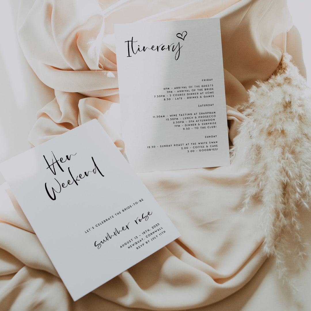 Fully editable and printable bridal shower hen weekend invitation with a modern minimalist design. Perfect for a modern simple bridal shower themed party