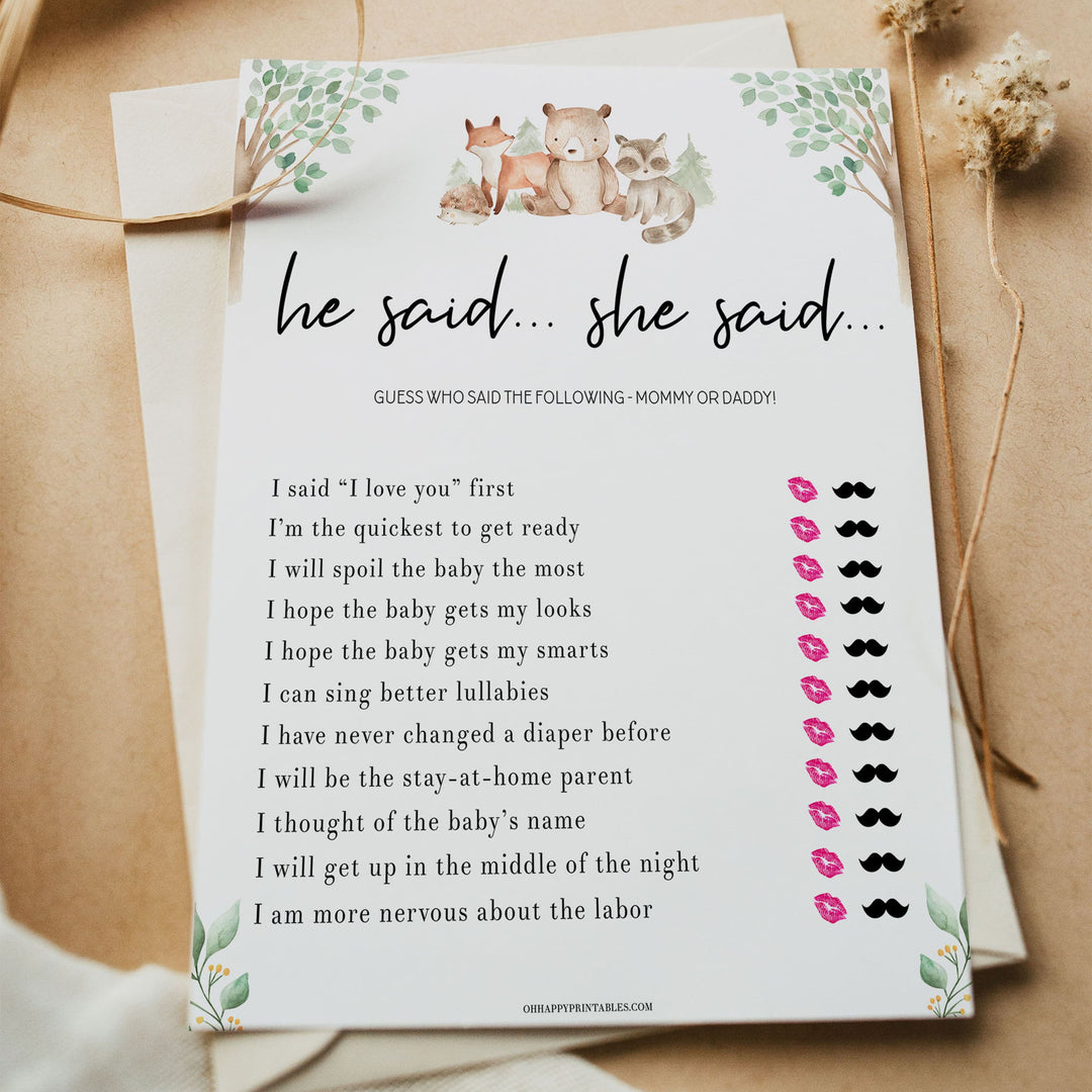 he said she said baby shower game, Printable baby shower games, woodland animals baby games, baby shower games, fun baby shower ideas, top baby shower ideas, woodland baby shower, baby shower games, fun woodland animals baby shower ideas