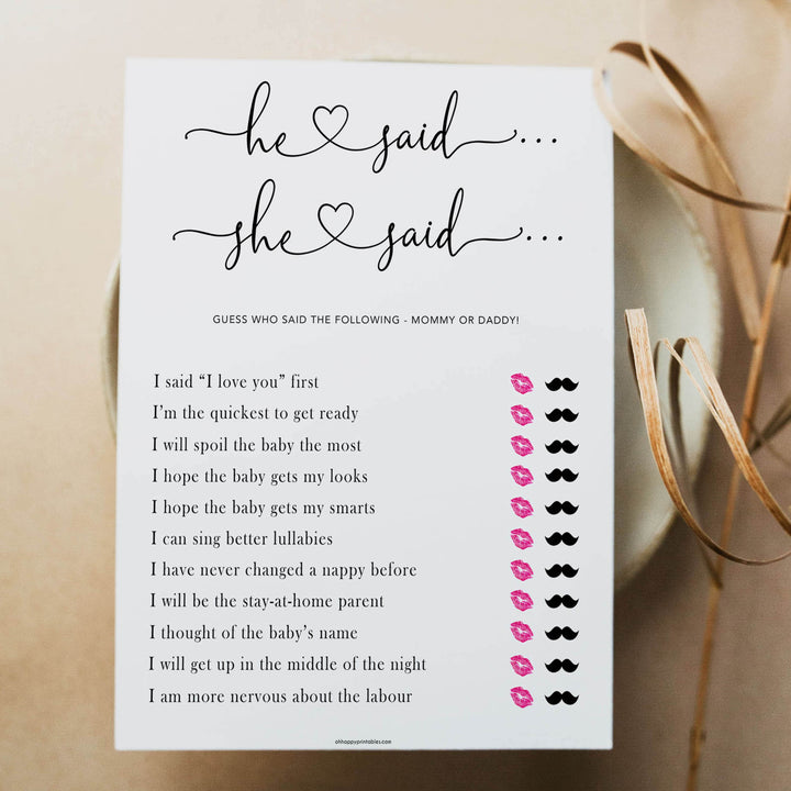 Minimalist baby shower games, he said she said baby games, 10 baby game bundles, fun baby games, printable baby games, top baby games, popular baby games, labor or porn games, neutral baby games, gender reveal games