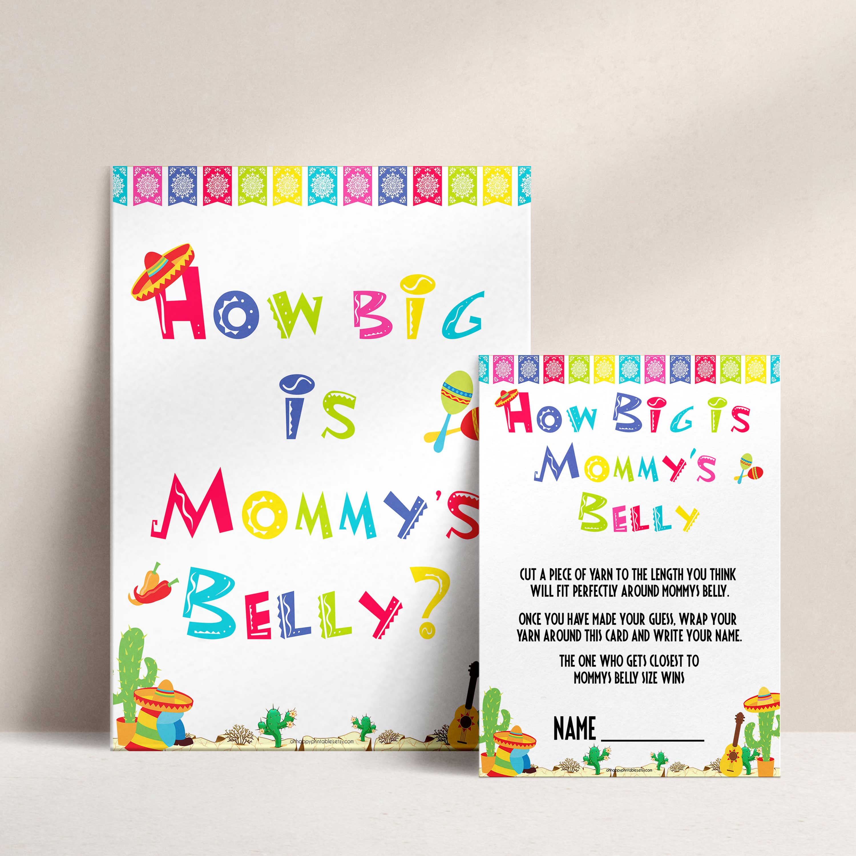 how big is mommys belly game,  Printable baby shower games, Mexican fiesta fun baby games, baby shower games, fun baby shower ideas, top baby shower ideas, fiesta shower baby shower, fiesta baby shower ideas
