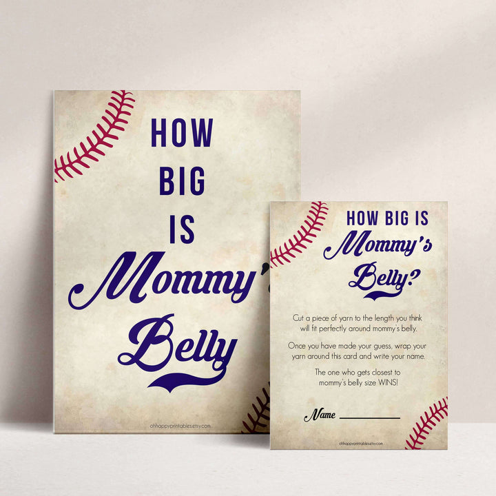 Baseball How Big Is Mommy's Belly, Mommys Belly Game, Baby Shower Games, Baseball Baby Games, Guess Mommys Belly, Funny Baby Games, fun baby shower games, printable baby shower games, popular baby shower games