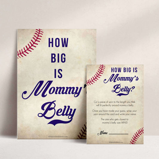 Baseball How Big Is Mommy's Belly, Mommys Belly Game, Baby Shower Games, Baseball Baby Games, Guess Mommys Belly, Funny Baby Games, fun baby shower games, printable baby shower games, popular baby shower games