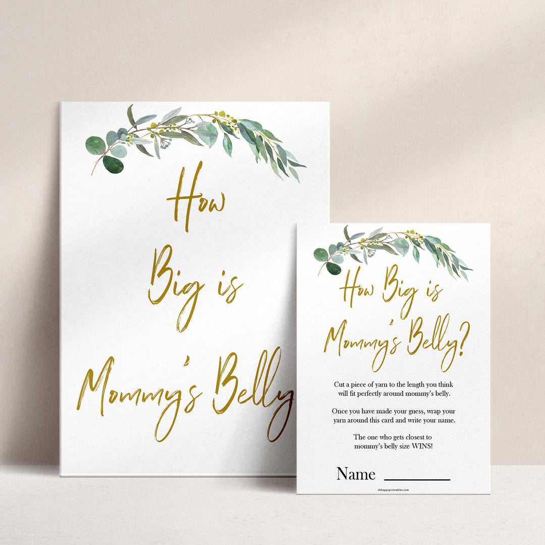 Eucalyptus baby shower games, how big is mommys belly game baby game, fun baby shower games, printable baby games, baby shower ideas, baby games, baby shower baby shower bundle, baby shower games packs, botanical baby shower