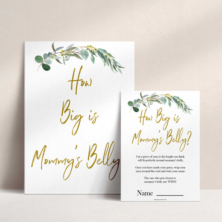 Eucalyptus baby shower games, how big is mommys belly game baby game, fun baby shower games, printable baby games, baby shower ideas, baby games, baby shower baby shower bundle, baby shower games packs, botanical baby shower