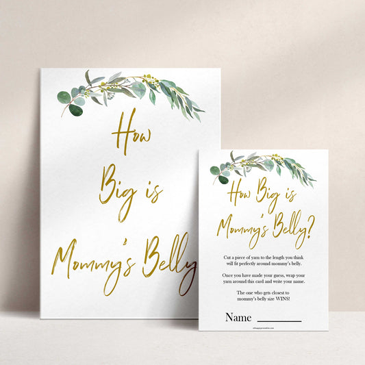 Eucalyptus baby shower games, how big is mommys belly game baby game, fun baby shower games, printable baby games, baby shower ideas, baby games, baby shower baby shower bundle, baby shower games packs, botanical baby shower