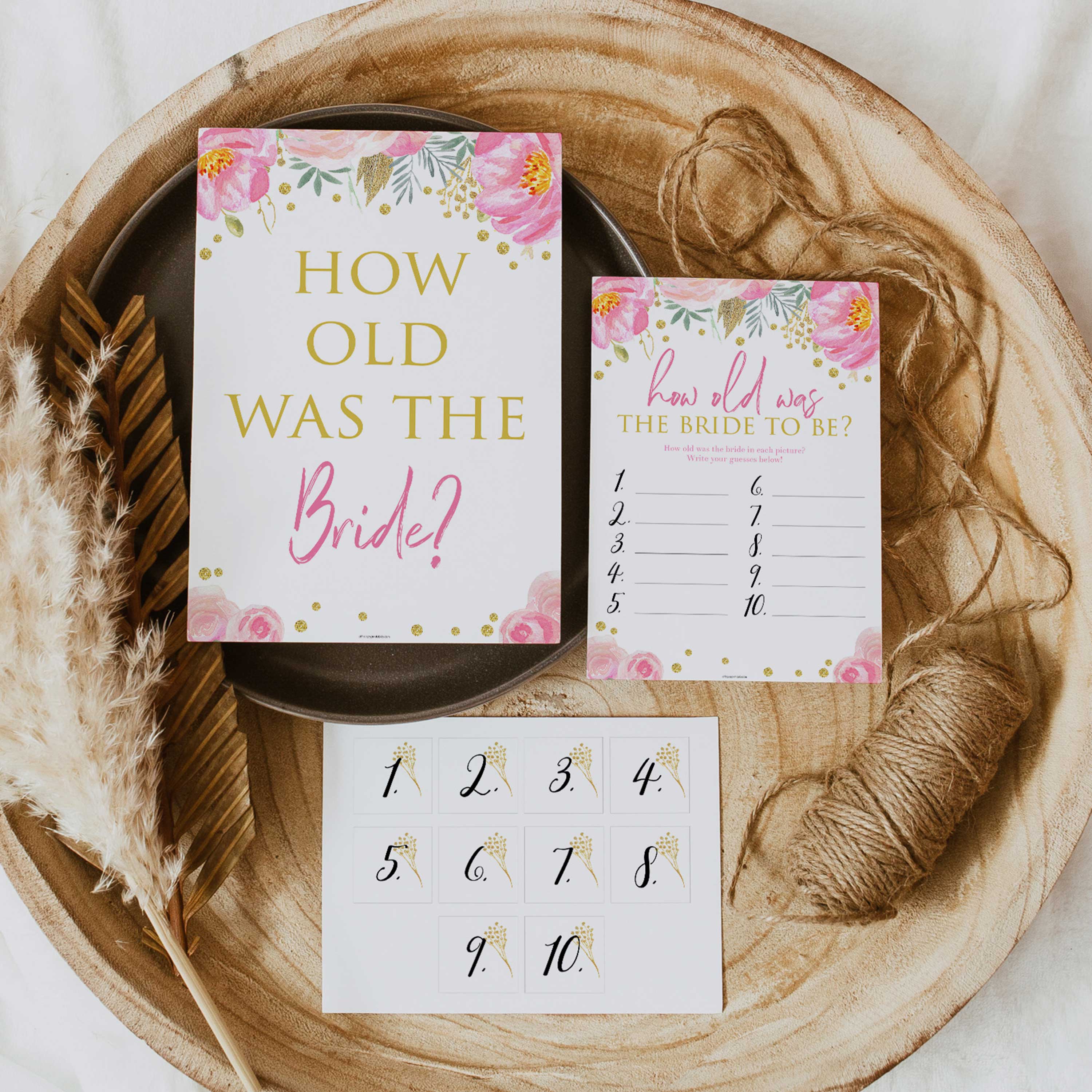 how old was the bride, printable bridal shower games, blush floral bridal shower games, fun bridal shower games