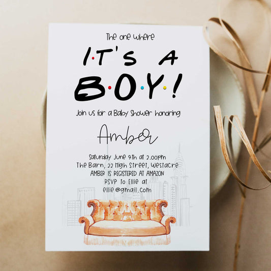 its a boy baby shower invite, friends baby shower invitation, baby shower invitations, editable baby shower invite, friends baby shower theme, friends