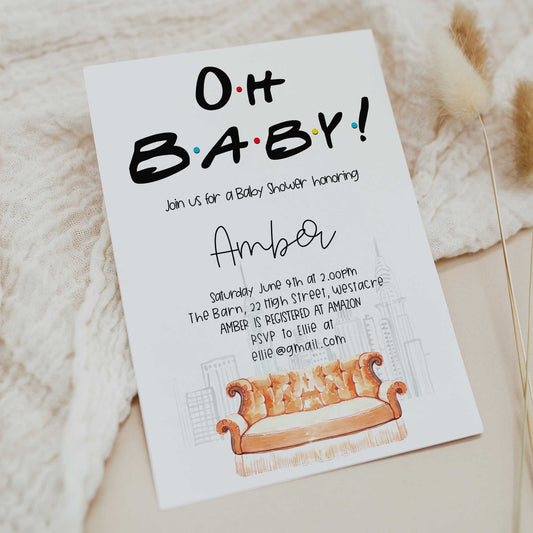 editable oh baby baby shower invitation, friends baby shower invitation, baby shower invitations, editable baby shower invite, friends baby shower theme, friends