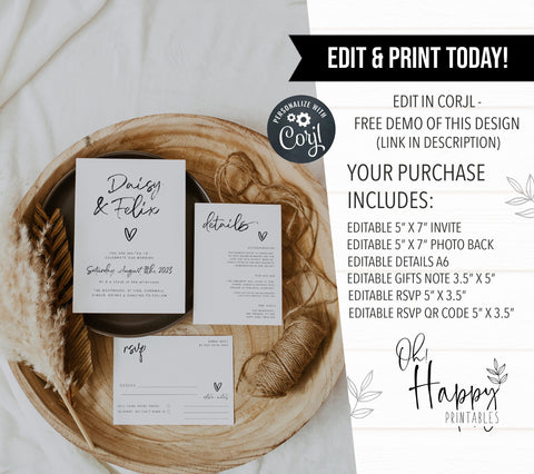 CALLIGRAPHY editable wedding invitation suite, editable wedding stationery, printable wedding stationery, modern wedding items, wedding save the dates