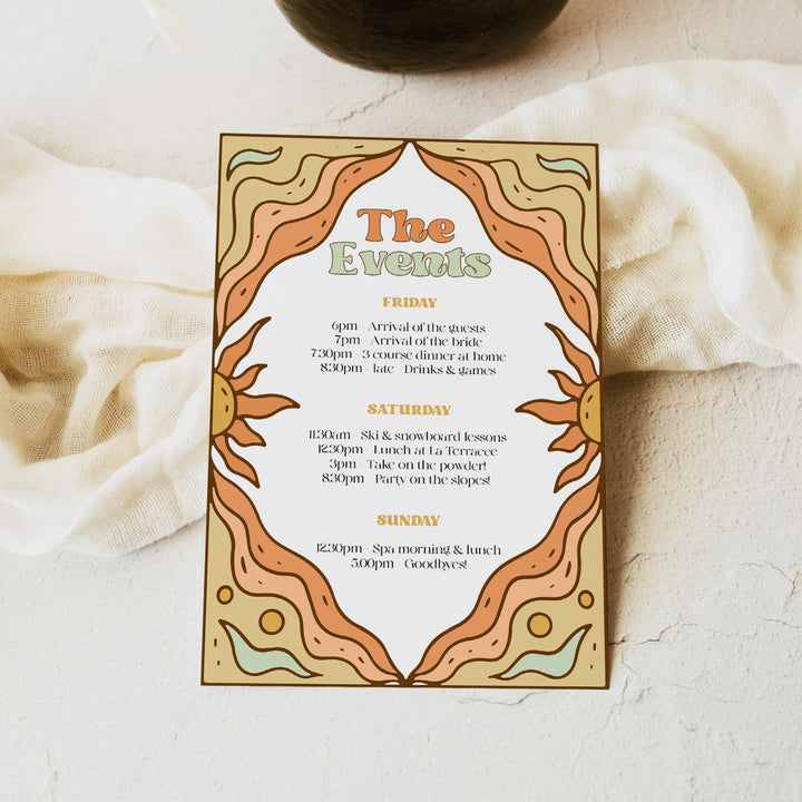 60s Gypsy Boho-inspired editable bridal shower itinerary is the perfect way to add a touch of free-spirited charm to your special day