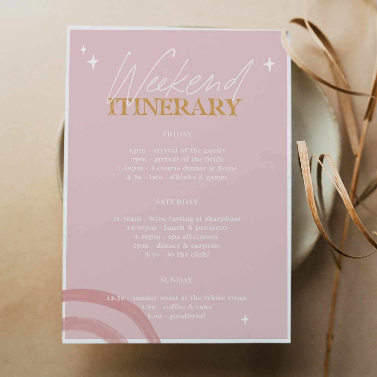 Fully editable and printable bridal shower itinerary with a Palm Springs design. Perfect for a Palm Springs bridal shower themed party