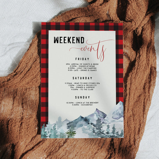 Fully editable and printable bachelorette invitation with a flannel design. Perfect for a woodland flannel Bachelorette themed party