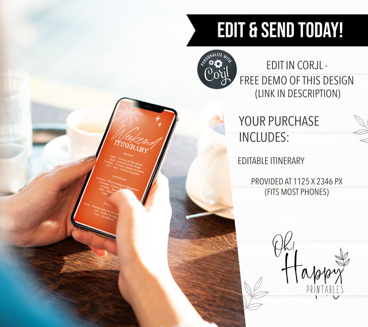 Fully editable and printable bridal shower mobile itinerary with a Palm Springs design. Perfect for a Palm Springs bridal shower themed party