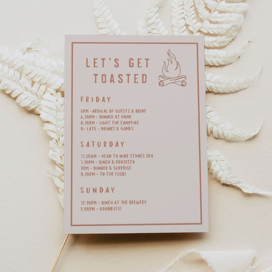 Fully editable and printable  bachelorette weekend itinerary with a pine cabin design. Perfect for a cabin adventure Bachelorette themed party