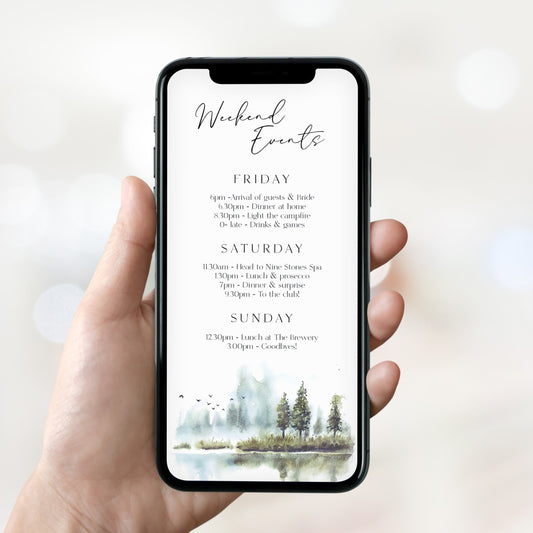 Fully editable mountain cabin mobile invitation with a mountain design. Perfect for a snowy cabin mountain bachelorette party