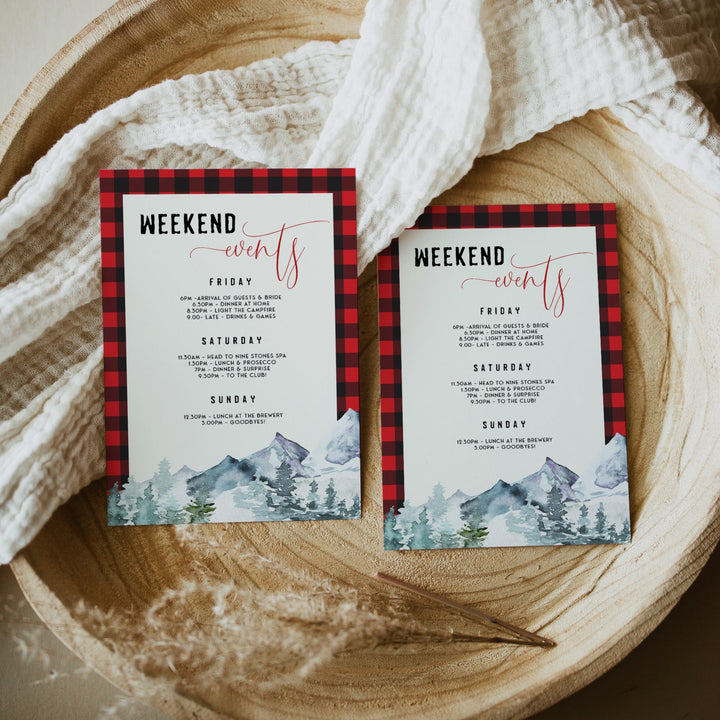 Fully editable and printable bachelorette invitation with a flannel design. Perfect for a woodland flannel Bachelorette themed party