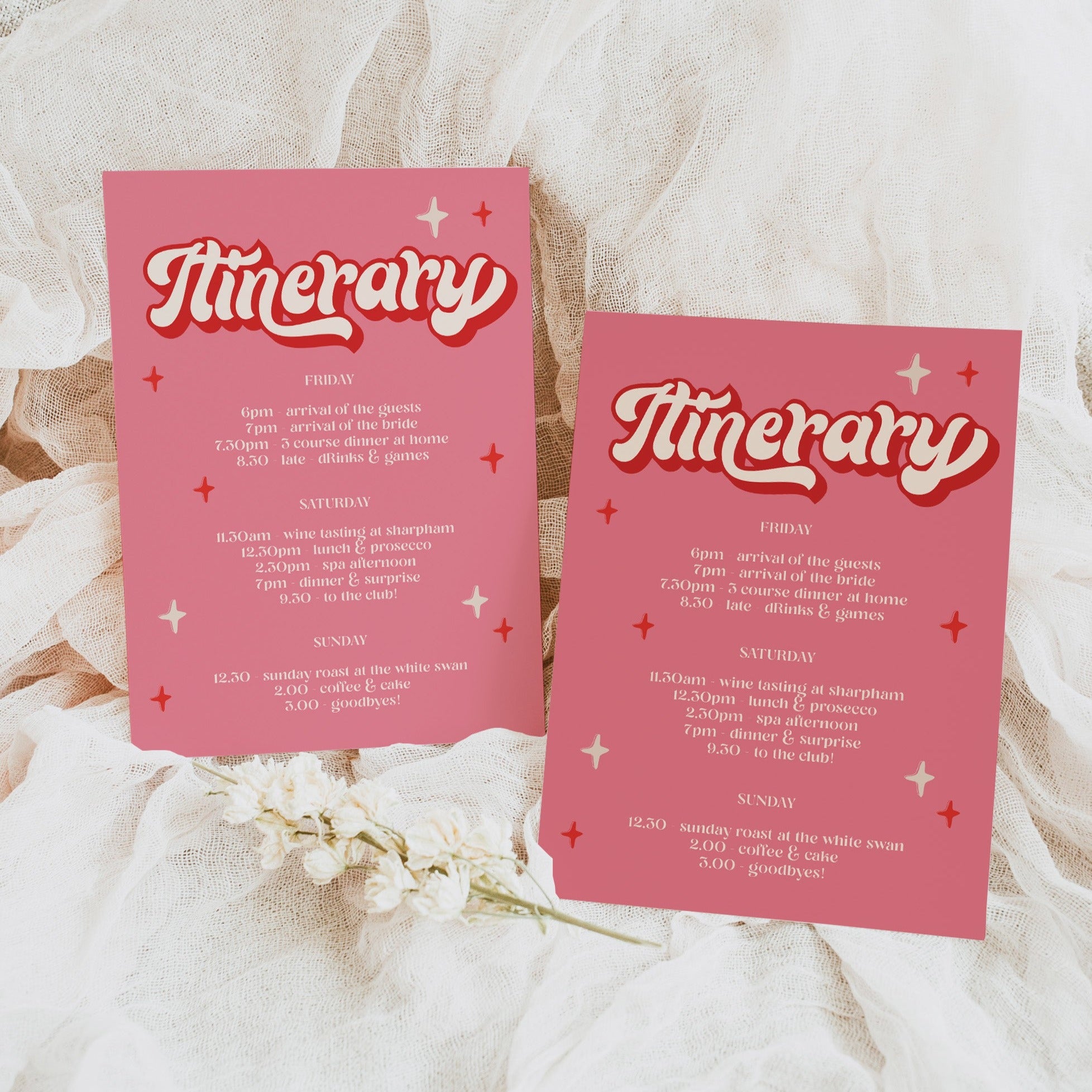 editable 70s style bridal shower itinerary. Fully editable and printable at home or print with a print company